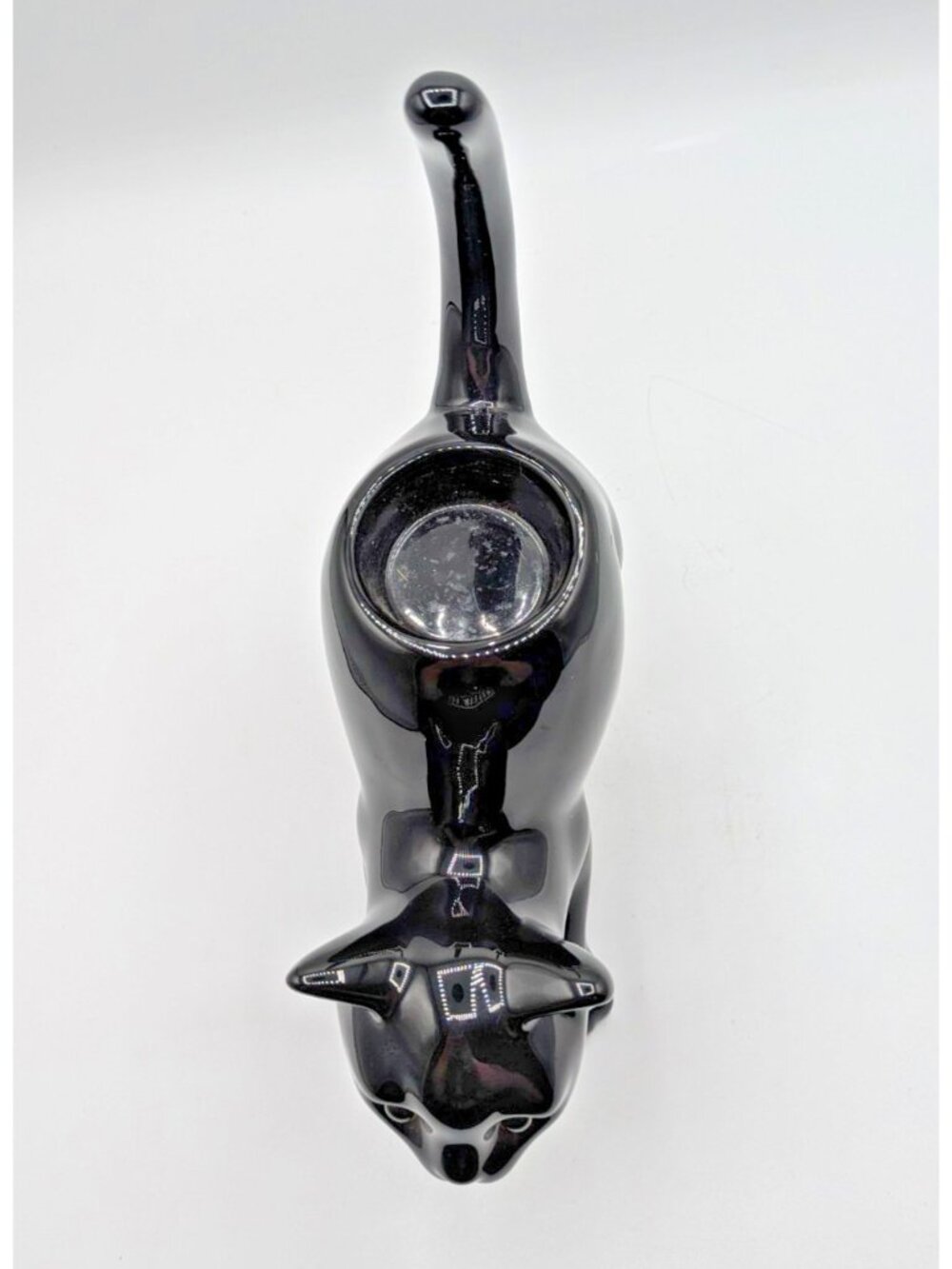 PartyLite Black Cat Halloween Tea Light Candle Holder Yellow Eyes Ceramic 8" - Picture 7 of 10
